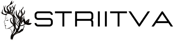 Logo of STRIITVA with a stylized face and hair on a white background